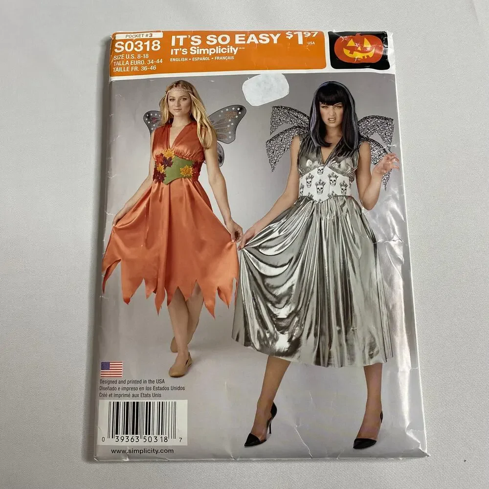 Simplicity S0318 Fairy Costume Sewing Pattern Women 8-18 Gothic Whimsigoth UNCUT